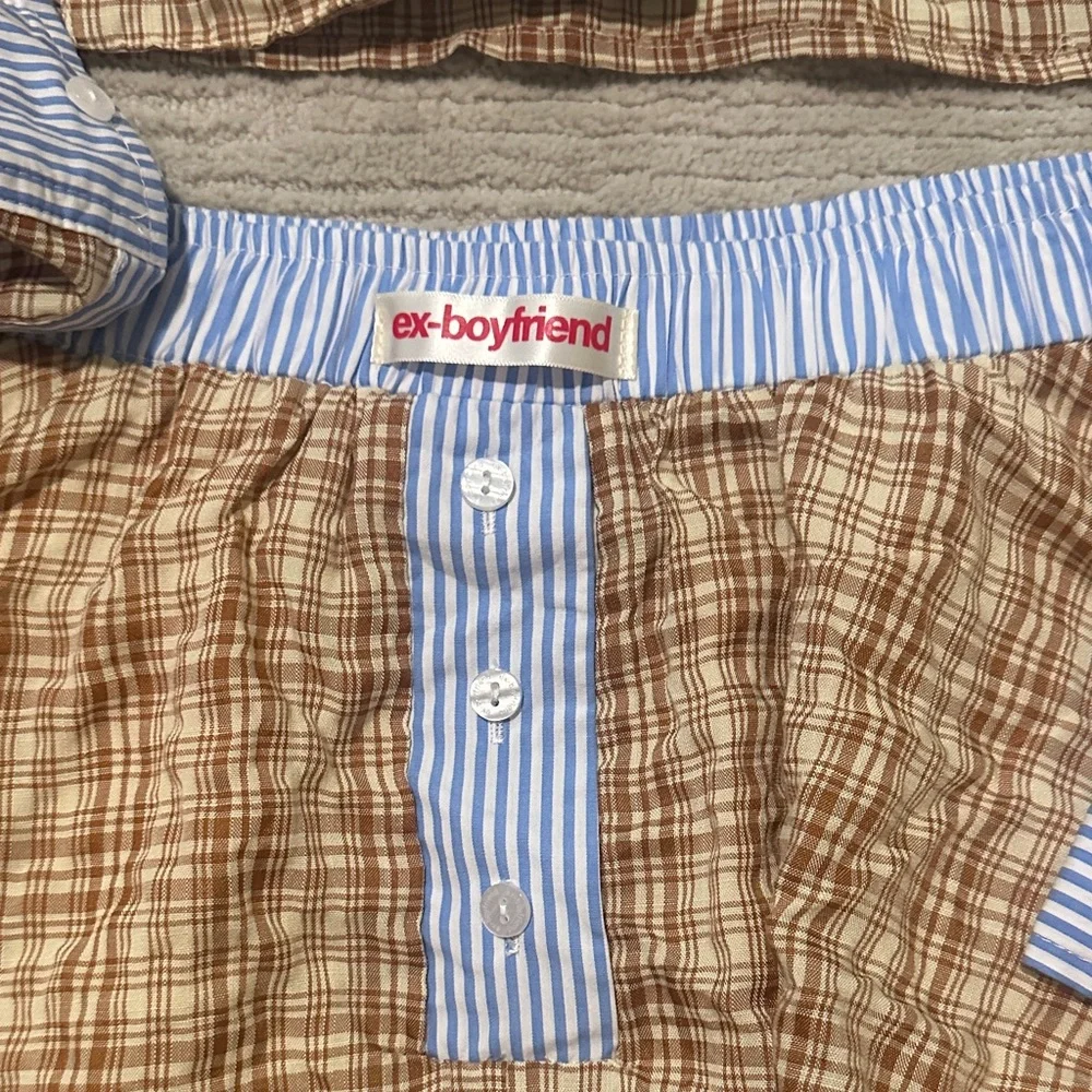 Ex-Boyfriend Plaid and Striped Button-Up Top and bubble skirt set - Picture 2 of 4
